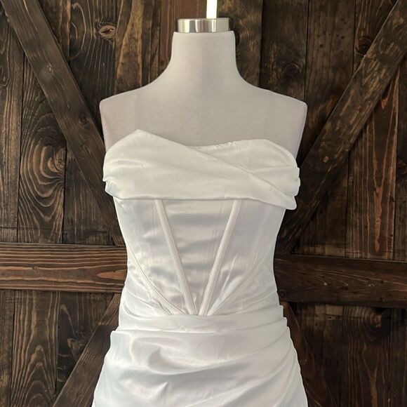 NWT KUTUMAI Cowl Neck Satin Corset Dress Strapless Tube Top Split Party Cocktail - Picture 6 of 16